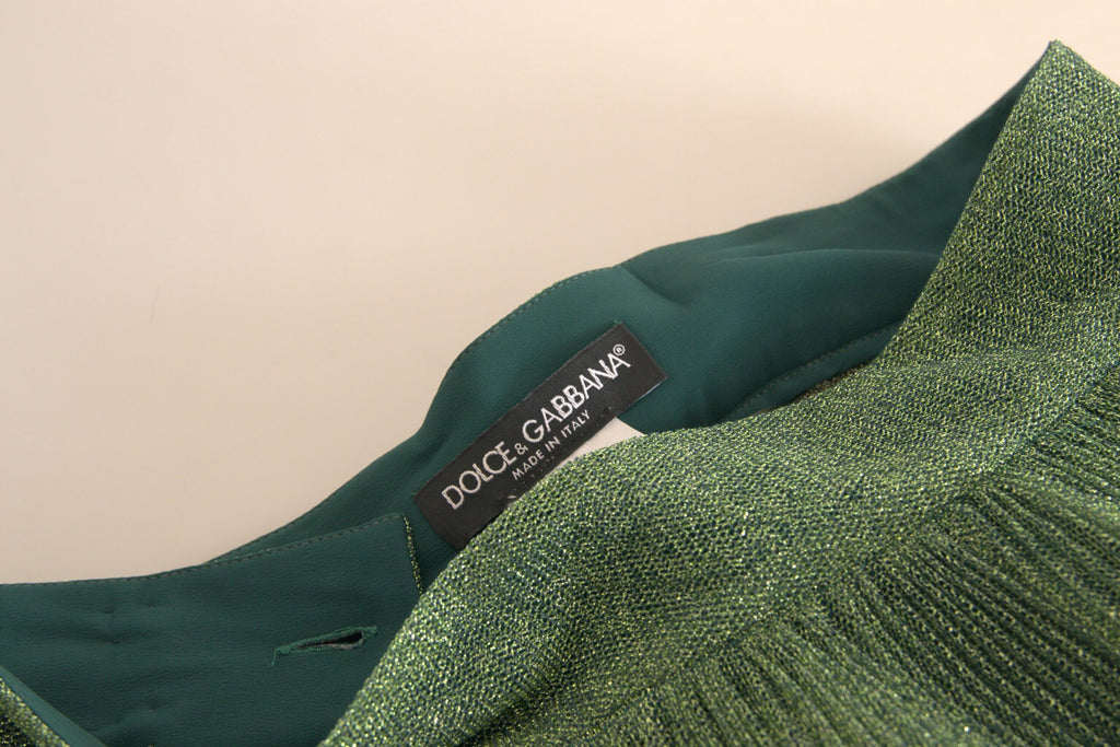 Dolce & Gabbana Green Metallic High-Waisted Draped Pleated Skirt