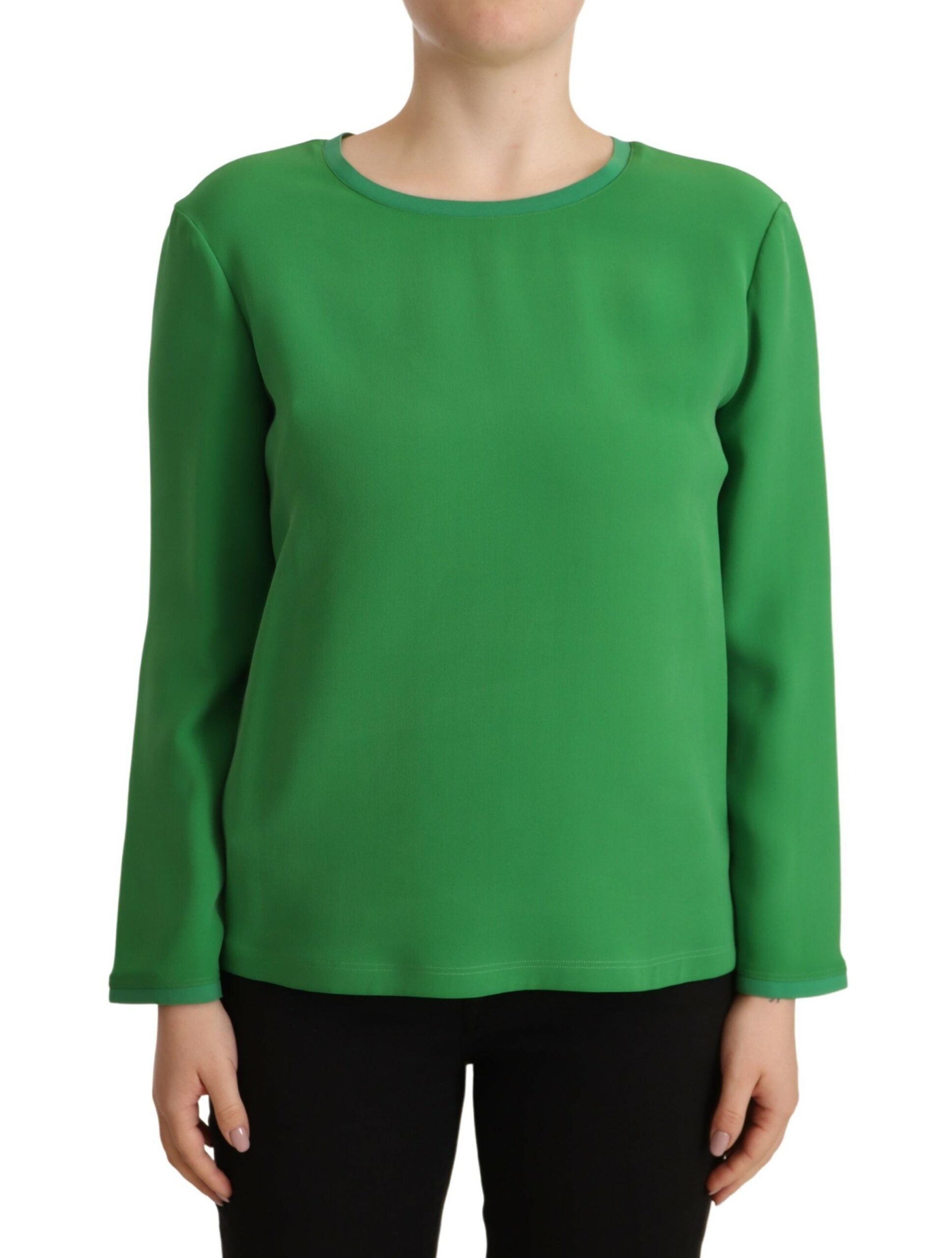Armani Green Long-Sleeved Round-Neck Silk Sweater