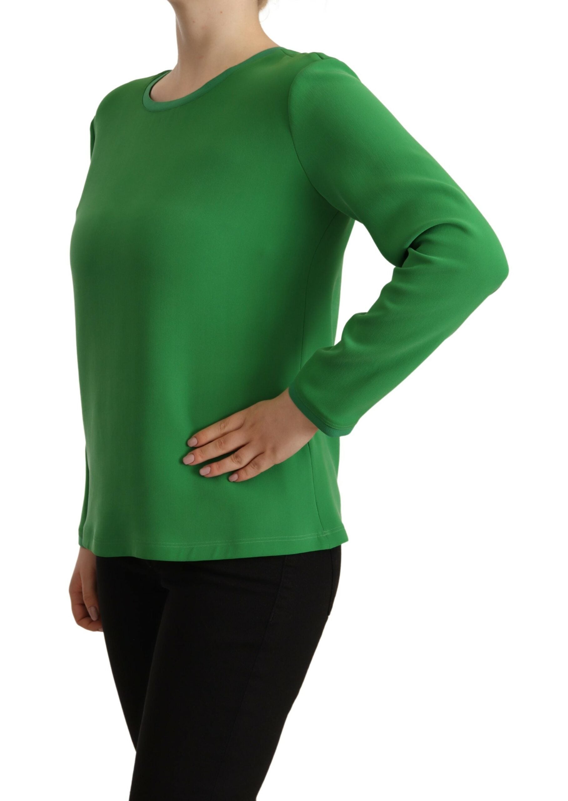 Armani Green Long-Sleeved Round-Neck Silk Sweater