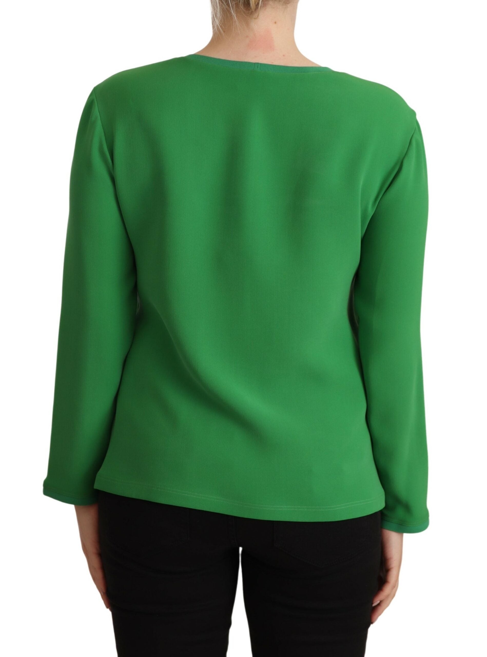 Armani Green Long-Sleeved Round-Neck Silk Sweater