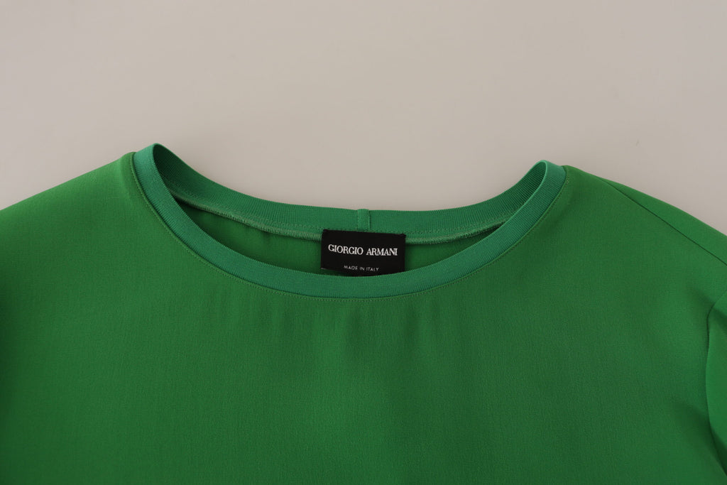Armani Green Long-Sleeved Round-Neck Silk Sweater