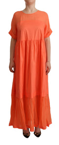 Twinset Coral Cotton Blend Short Sleeve Maxi Shift Dress