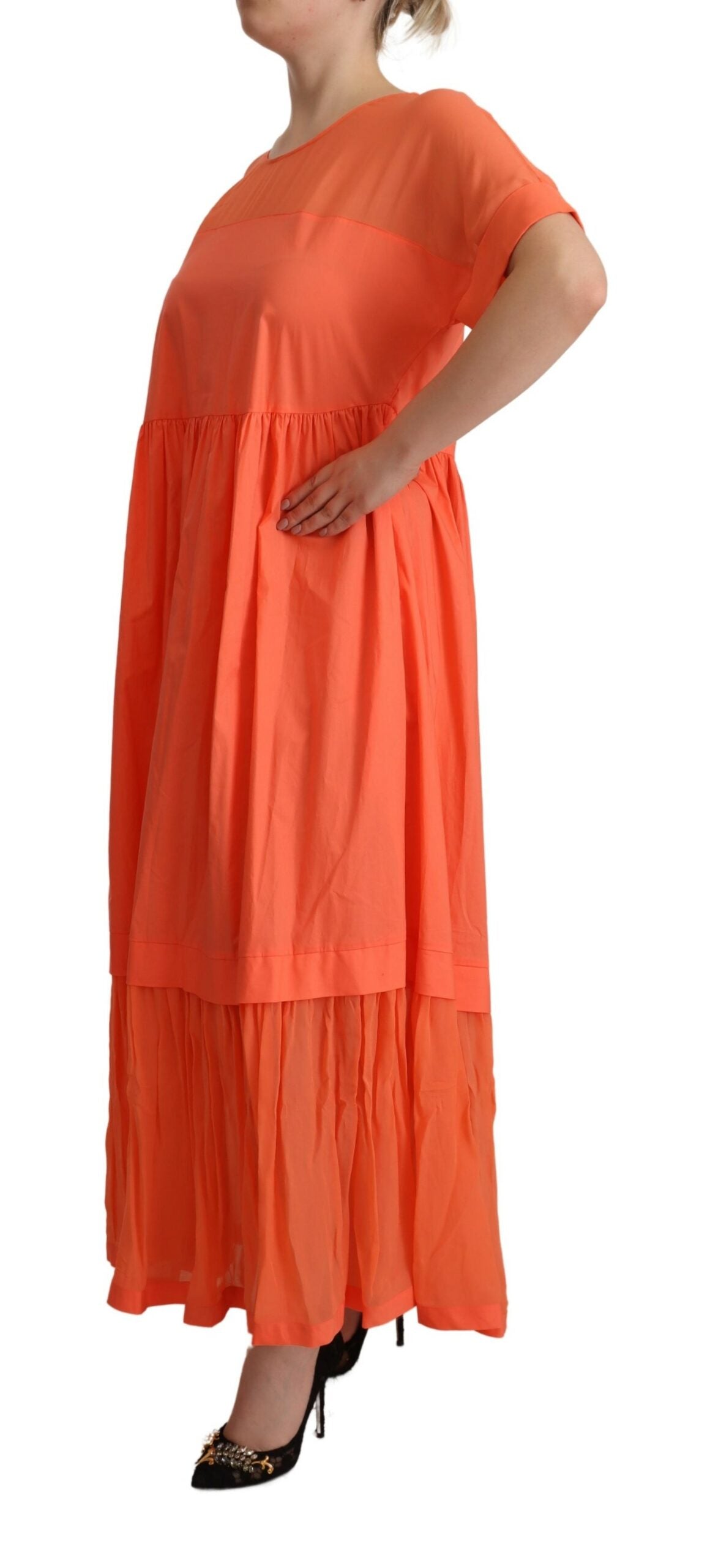 Twinset Coral Cotton Blend Short Sleeve Maxi Shift Dress