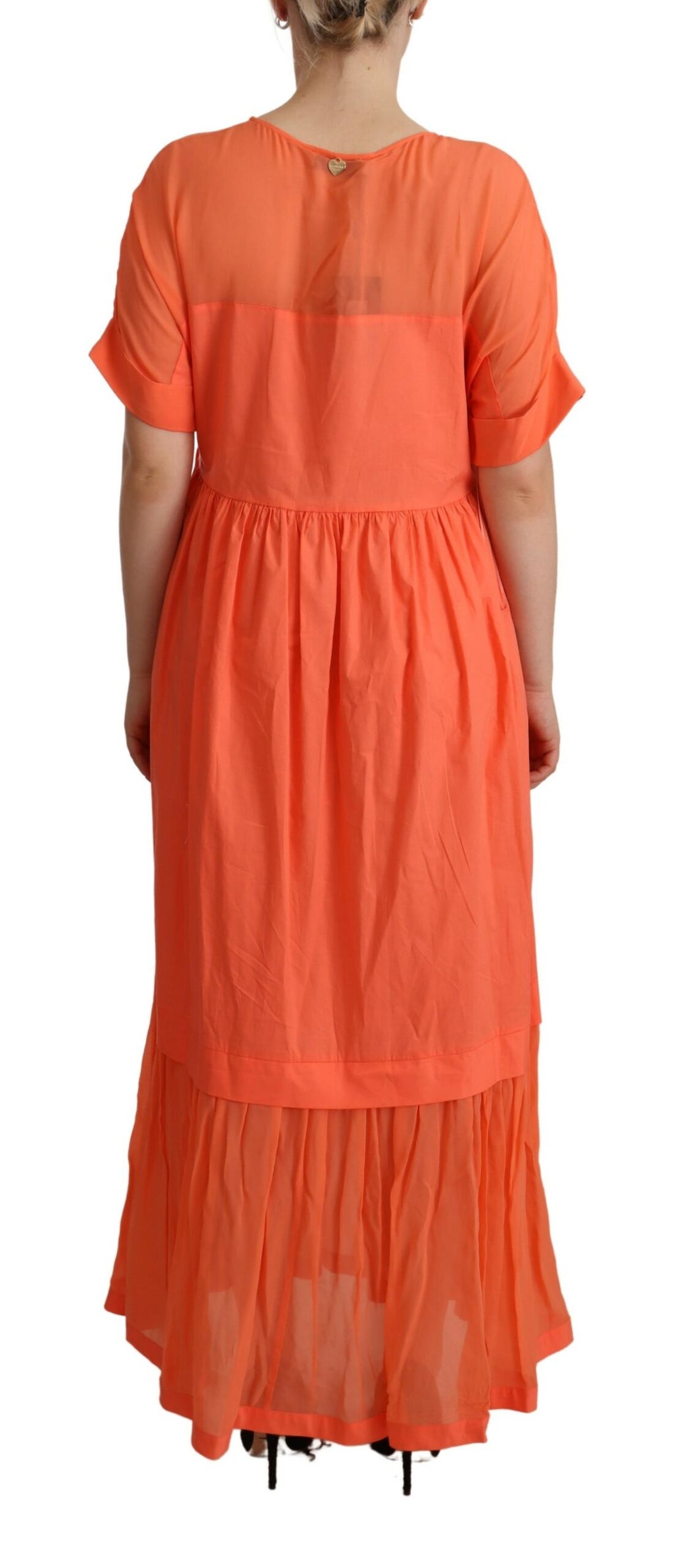 Twinset Coral Cotton Blend Short Sleeve Maxi Shift Dress