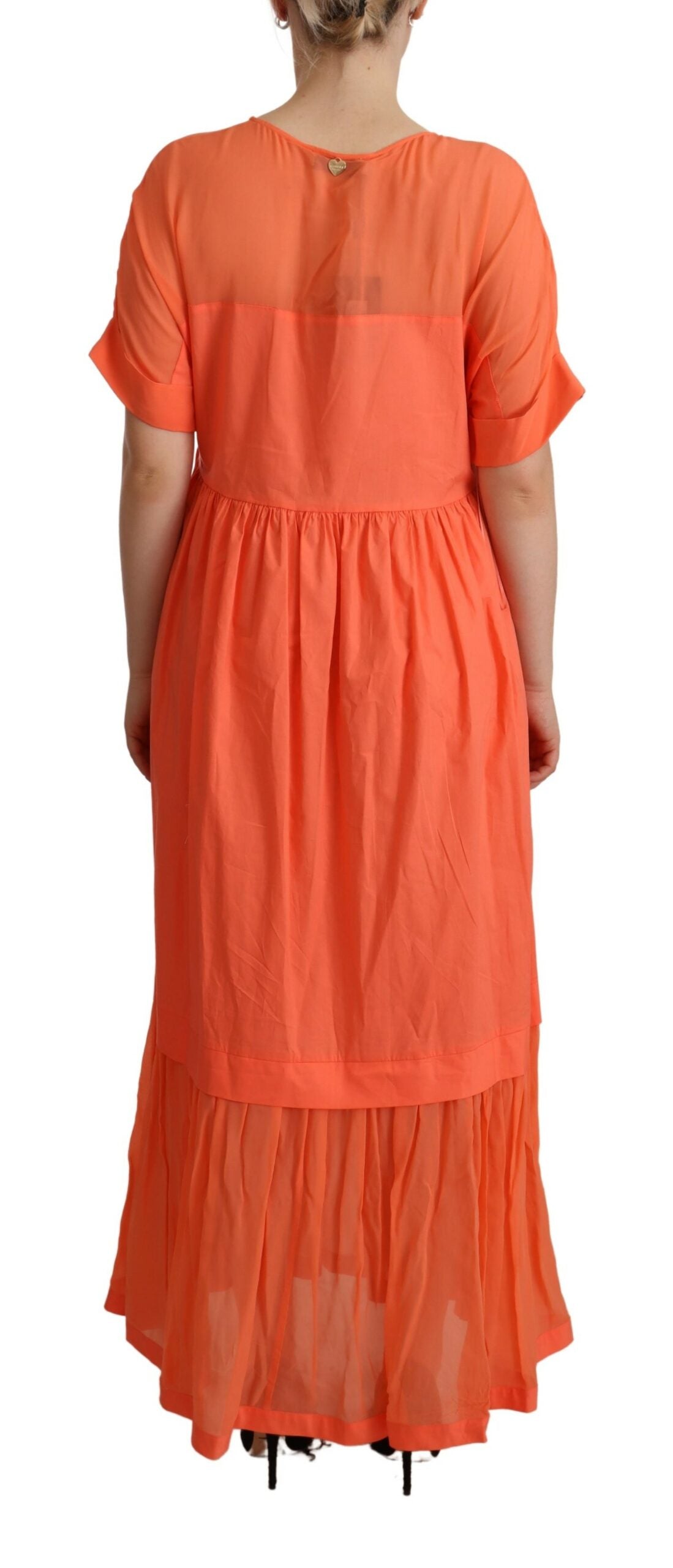 Twinset Coral Cotton Blend Short Sleeve Maxi Shift Dress