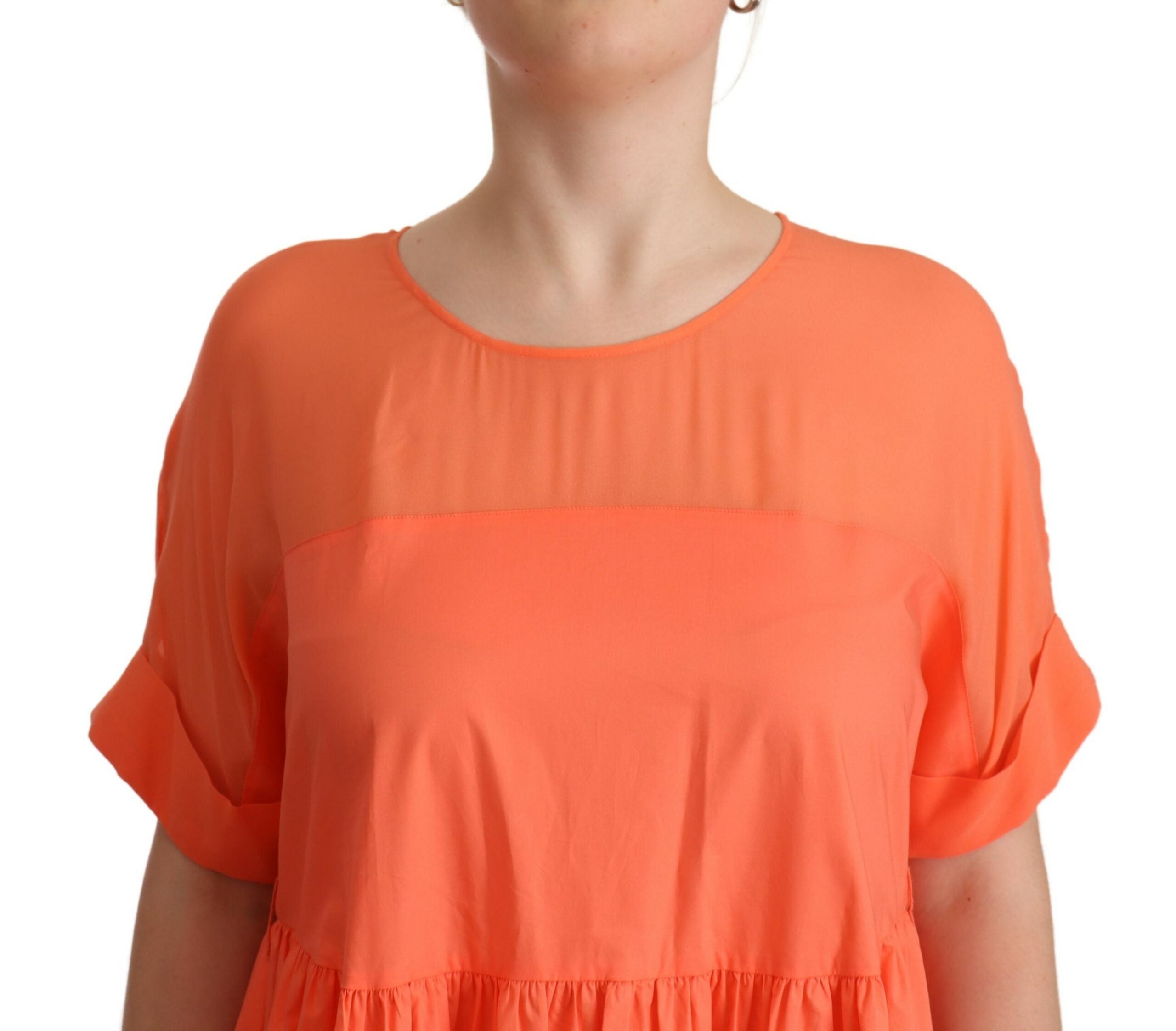 Twinset Coral Cotton Blend Short Sleeve Maxi Shift Dress