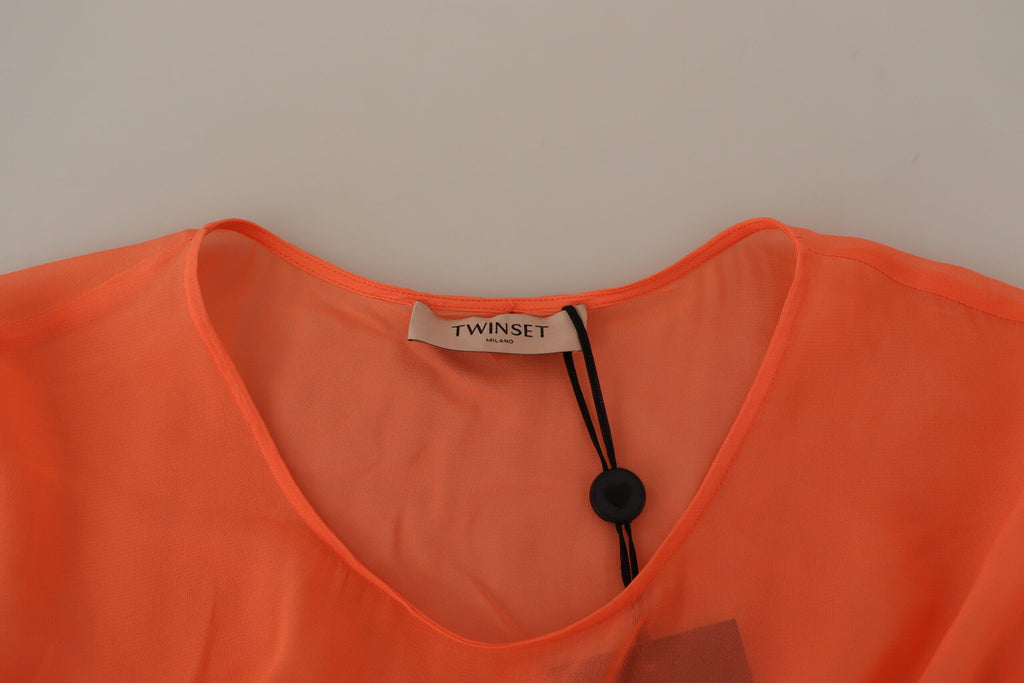 Twinset Coral Cotton Blend Short Sleeve Maxi Shift Dress