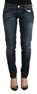 Eight Blue Washed Cotton Low-Rise Skinny Denim Jeans