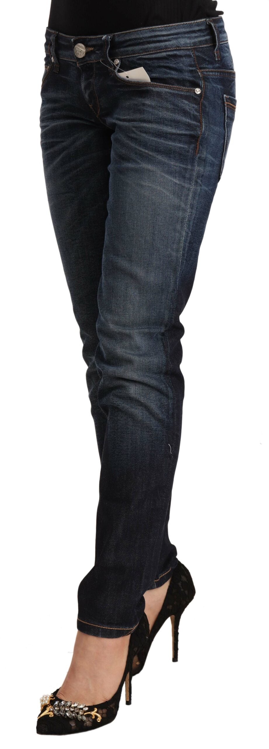 Eight Blue Washed Cotton Low-Rise Skinny Denim Jeans