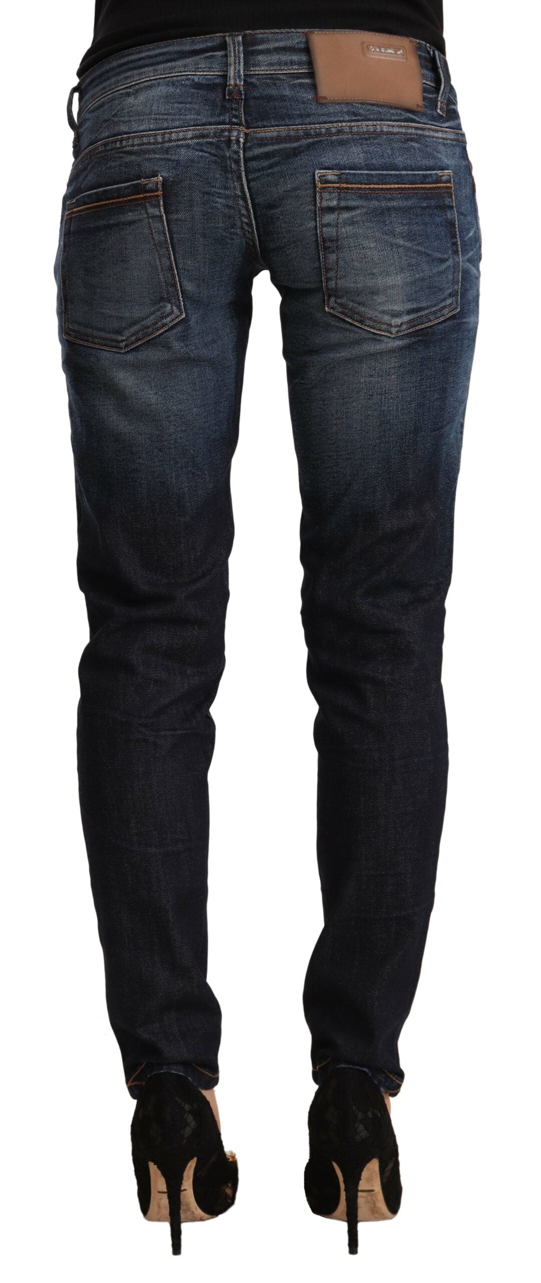 Eight Blue Washed Cotton Low-Rise Skinny Denim Jeans