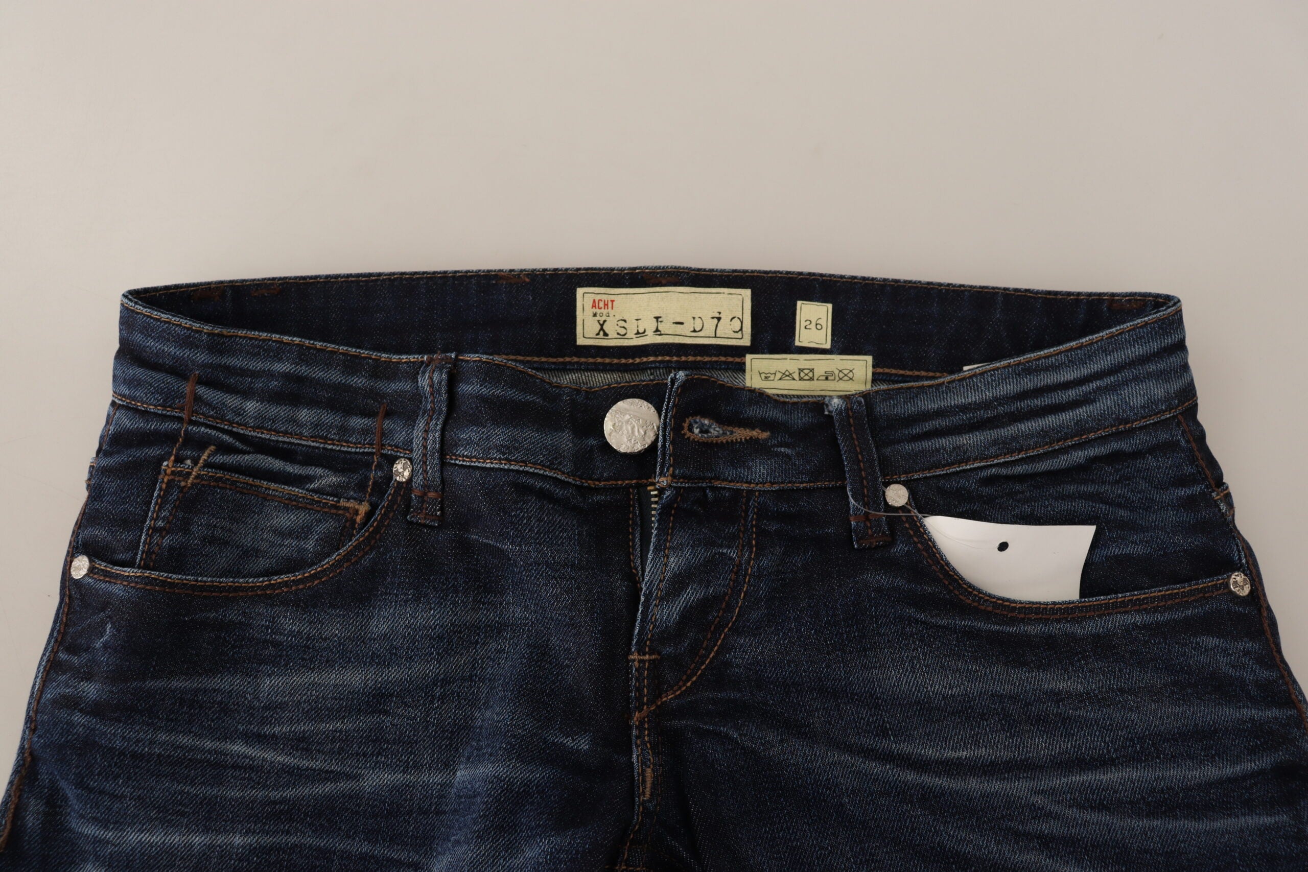 Eight Blue Washed Cotton Low-Rise Skinny Denim Jeans