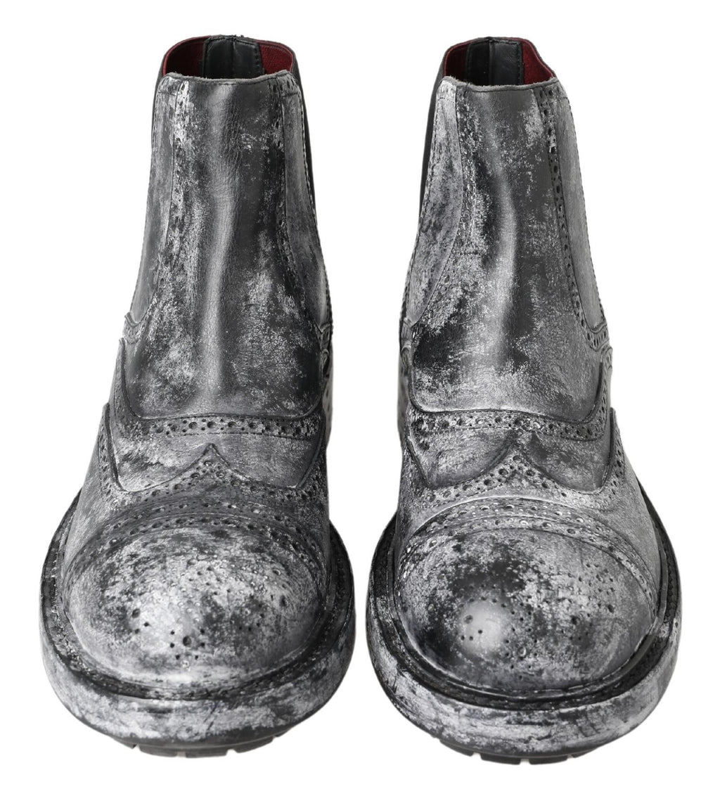 Dolce & Gabbana Schwarzgraue Lederstiefeletten