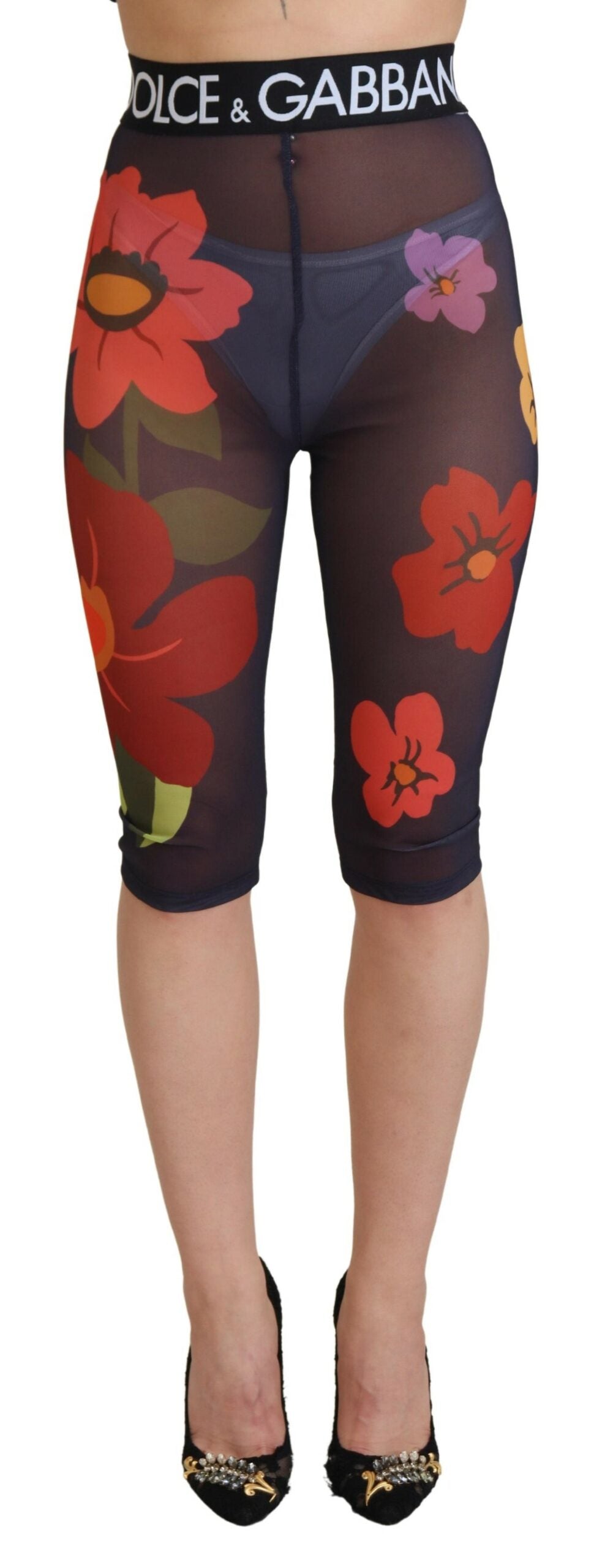Dolce & Gabbana Black Floral-Print Stretch-Waist Leggings