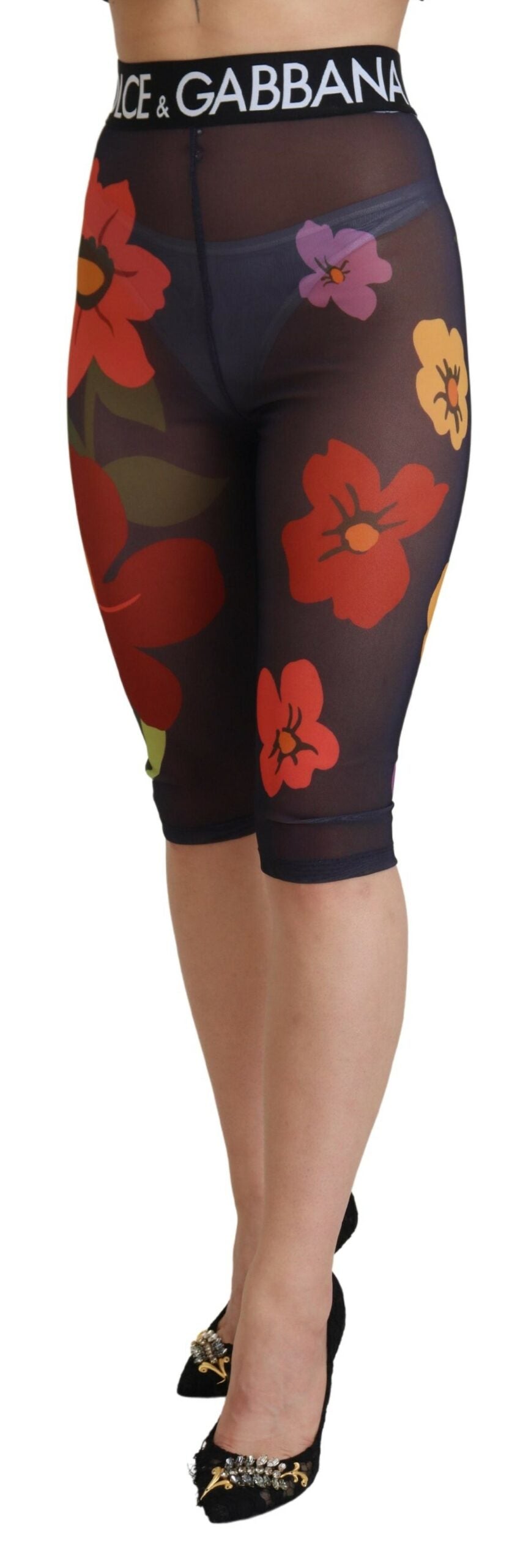 Dolce & Gabbana Black Floral-Print Stretch-Waist Leggings