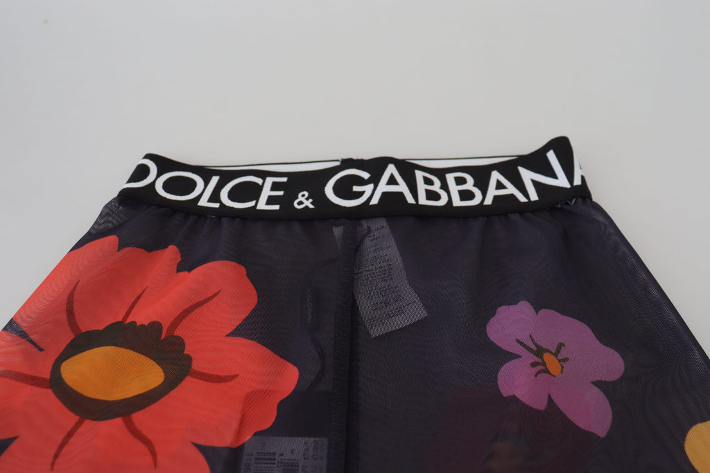 Dolce & Gabbana Black Floral-Print Stretch-Waist Leggings