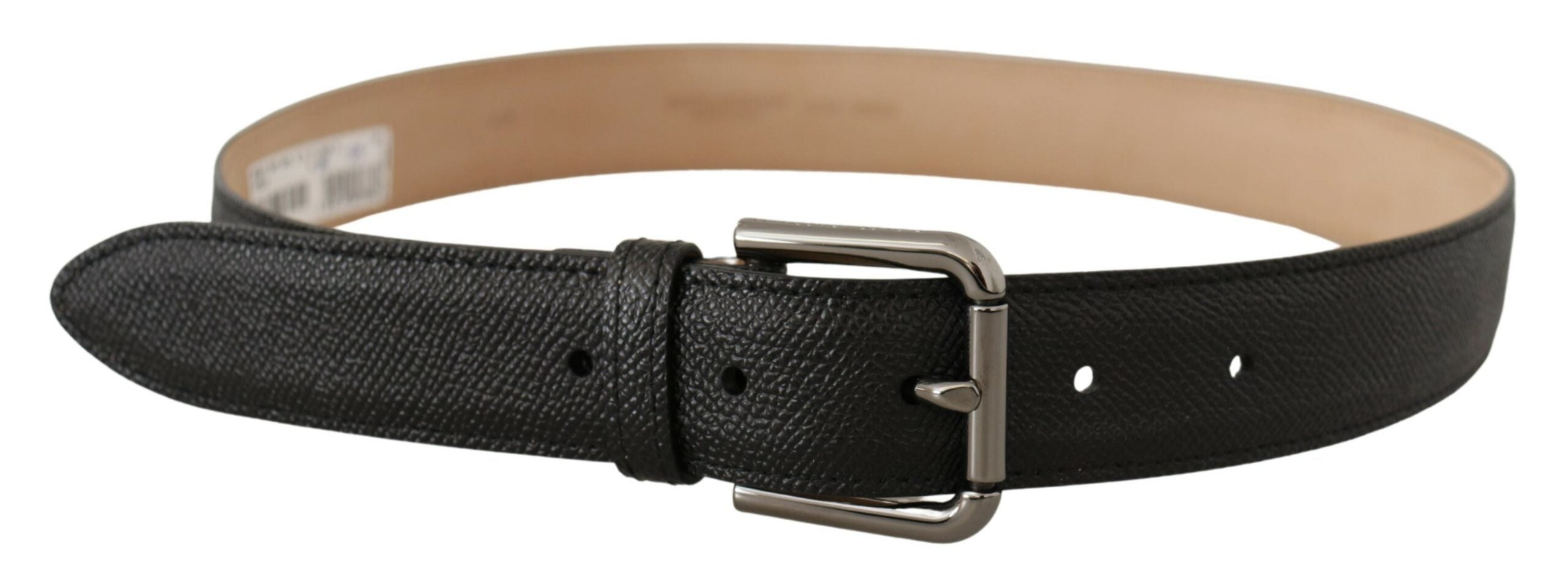 Dolce & Gabbana Schwarzes Kalbsleder Brauner Backend-Gürtel