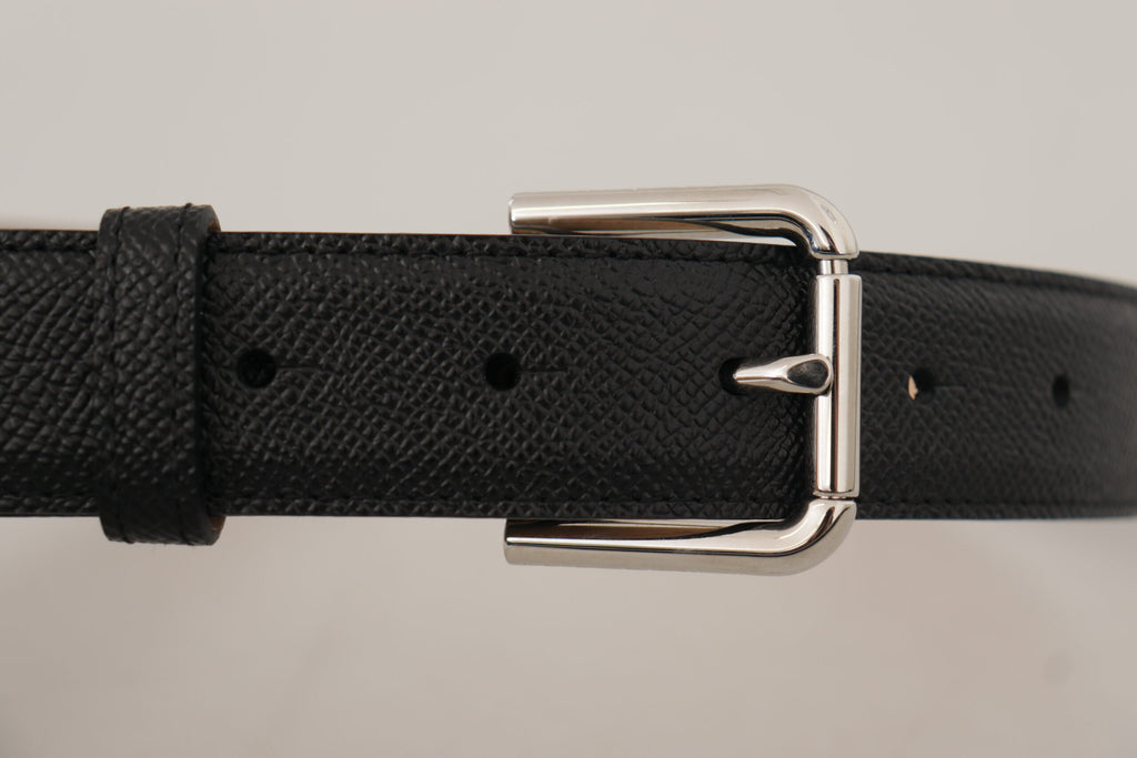 Dolce & Gabbana Schwarzes Kalbsleder Braunes Backend Metallschnalle Gürtel