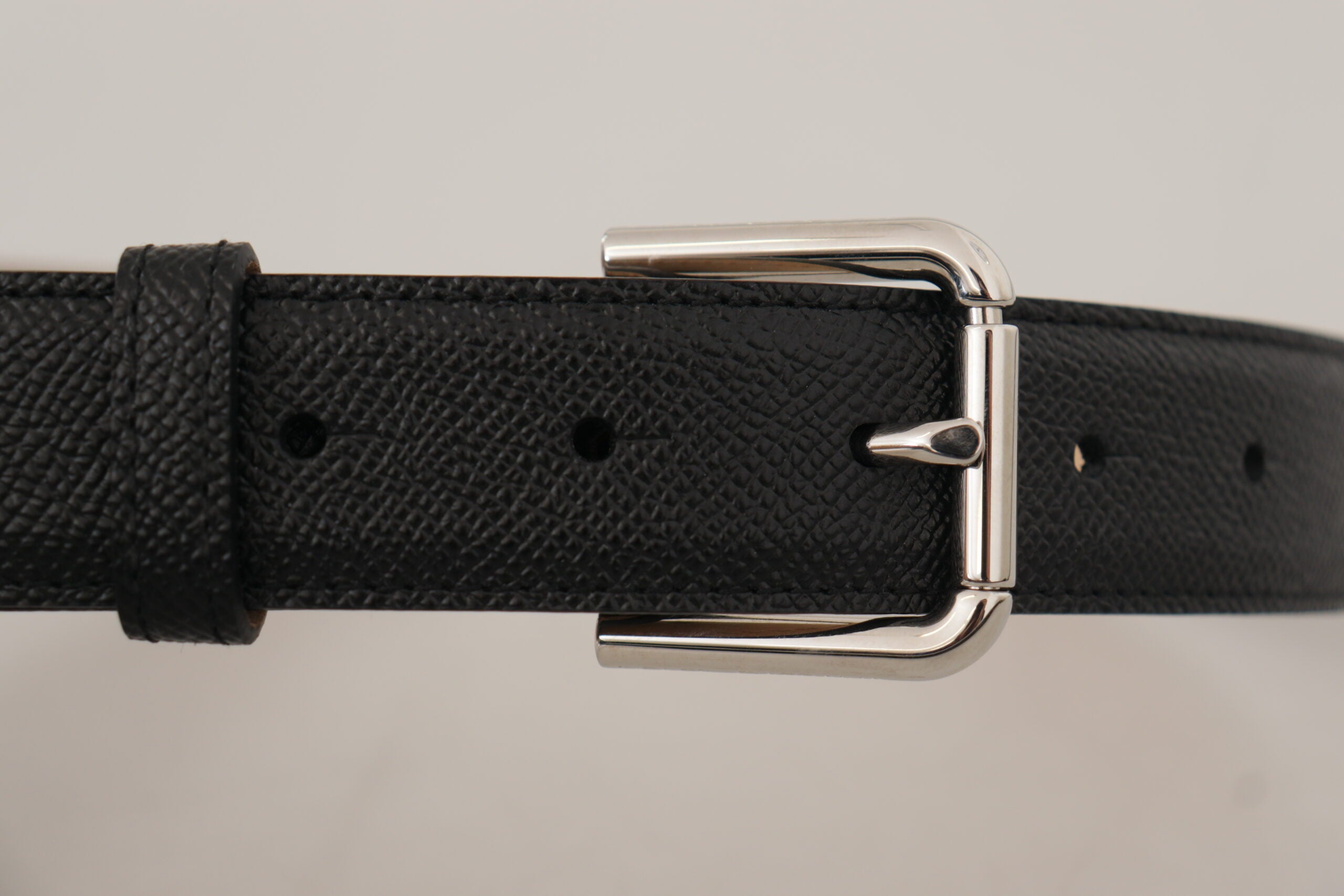 Dolce & Gabbana Schwarzes Kalbsleder Braunes Backend Metallschnalle Gürtel
