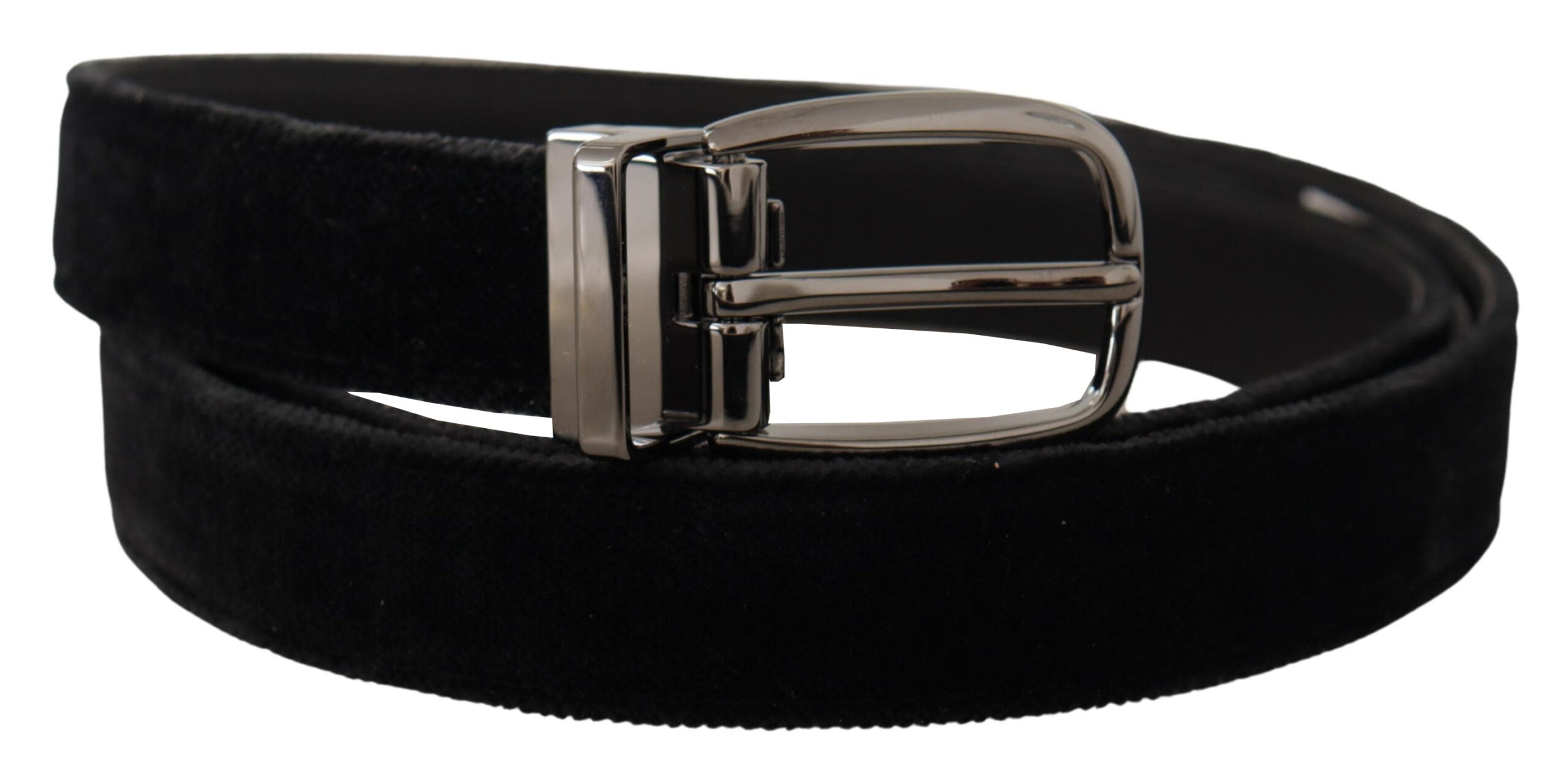 Dolce & Gabbana Black Velvet Belt with Engraved Logo Metal