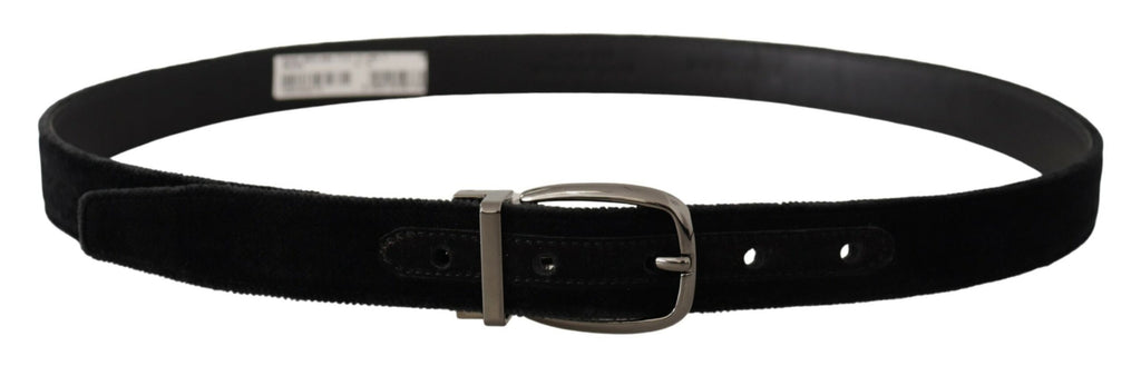 Dolce & Gabbana Black Velvet Belt with Engraved Logo Metal