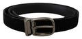 Dolce & Gabbana Black Velvet Belt with Engraved Logo Metal
