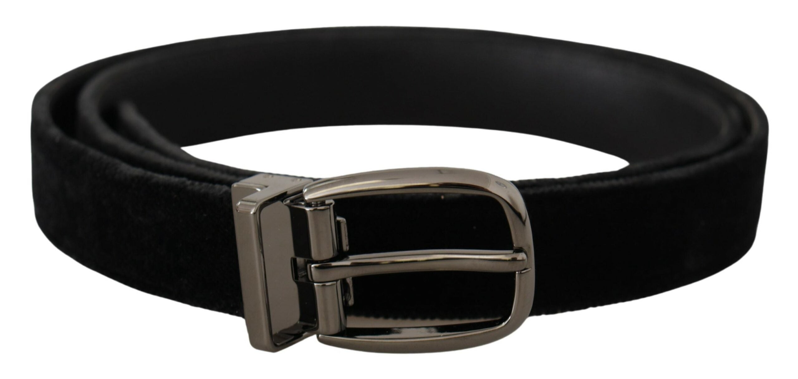 Dolce & Gabbana Black Velvet Belt with Engraved Logo Metal