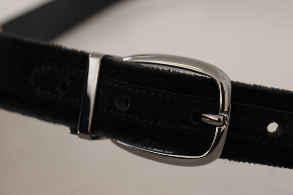 Dolce & Gabbana Black Velvet Belt with Engraved Logo Metal