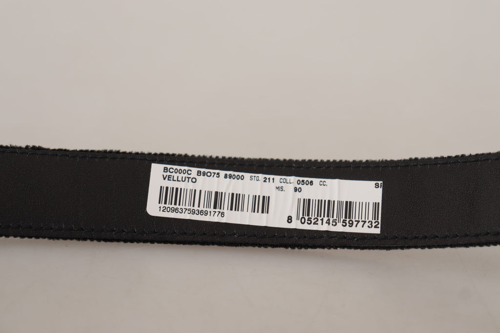 Dolce & Gabbana Black Velvet Belt with Engraved Logo Metal