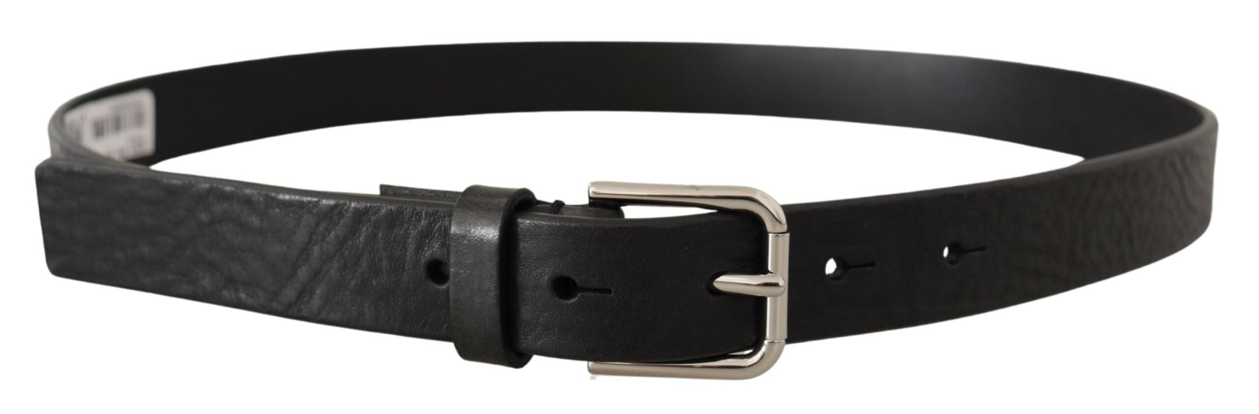 Dolce & Gabbana Black Calfskin Silver-Tone Logo Metal Buckle Belt
