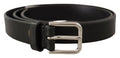 Dolce & Gabbana Black Calfskin Silver-Tone Logo Metal Buckle Belt
