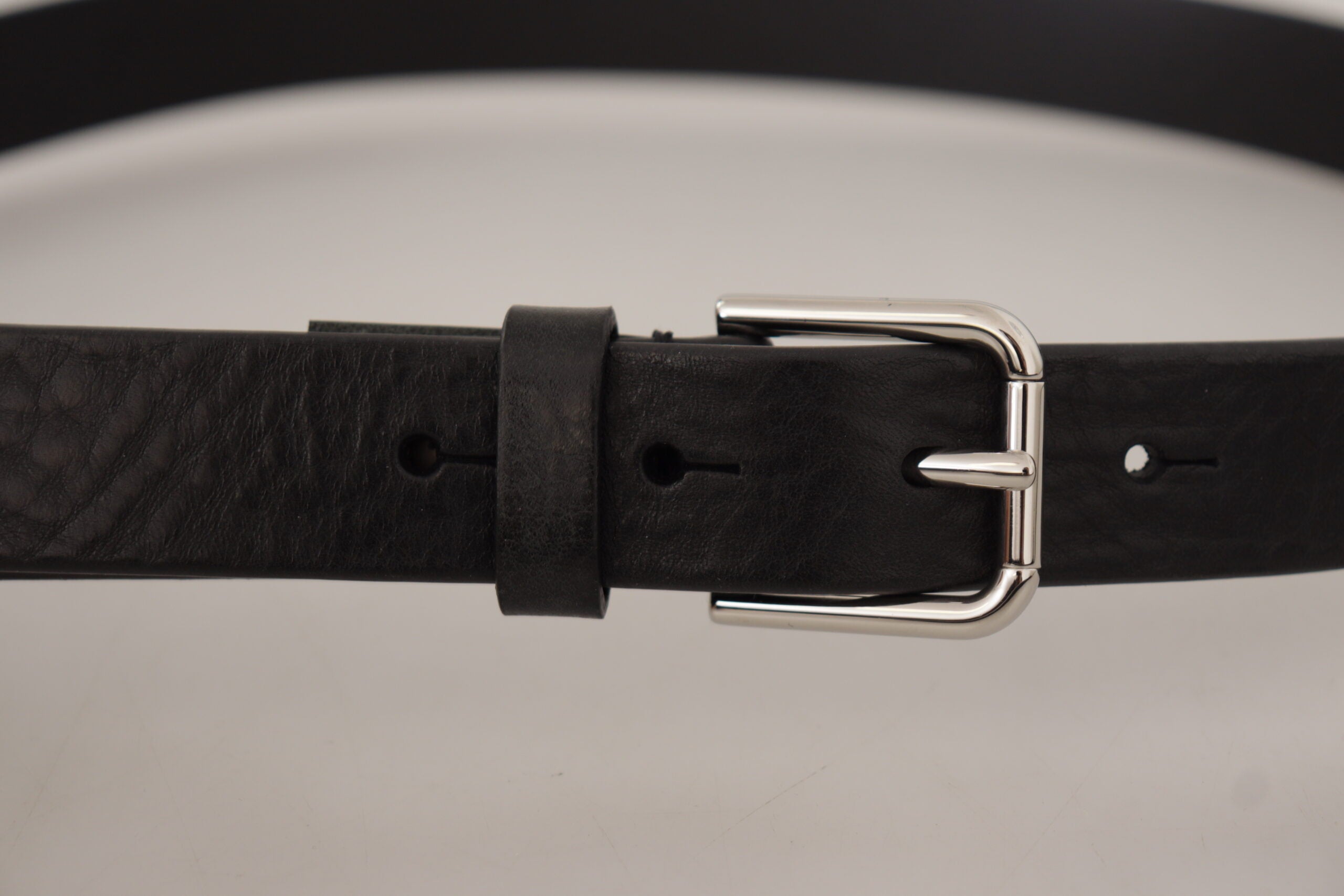 Dolce & Gabbana Black Calfskin Silver-Tone Logo Metal Buckle Belt