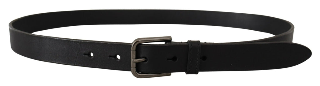 Dolce & Gabbana Black Calfskin Belt with Engraved Logo and Metal Buckle