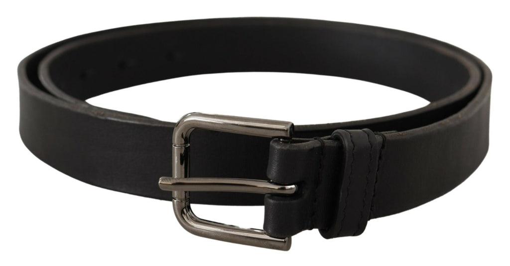 Dolce & Gabbana Black Calfskin Belt with Engraved Logo and Metal Buckle