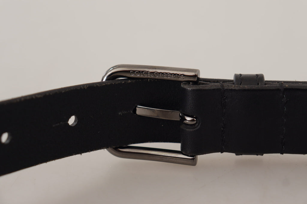 Dolce & Gabbana Black Calfskin Belt with Engraved Logo and Metal Buckle