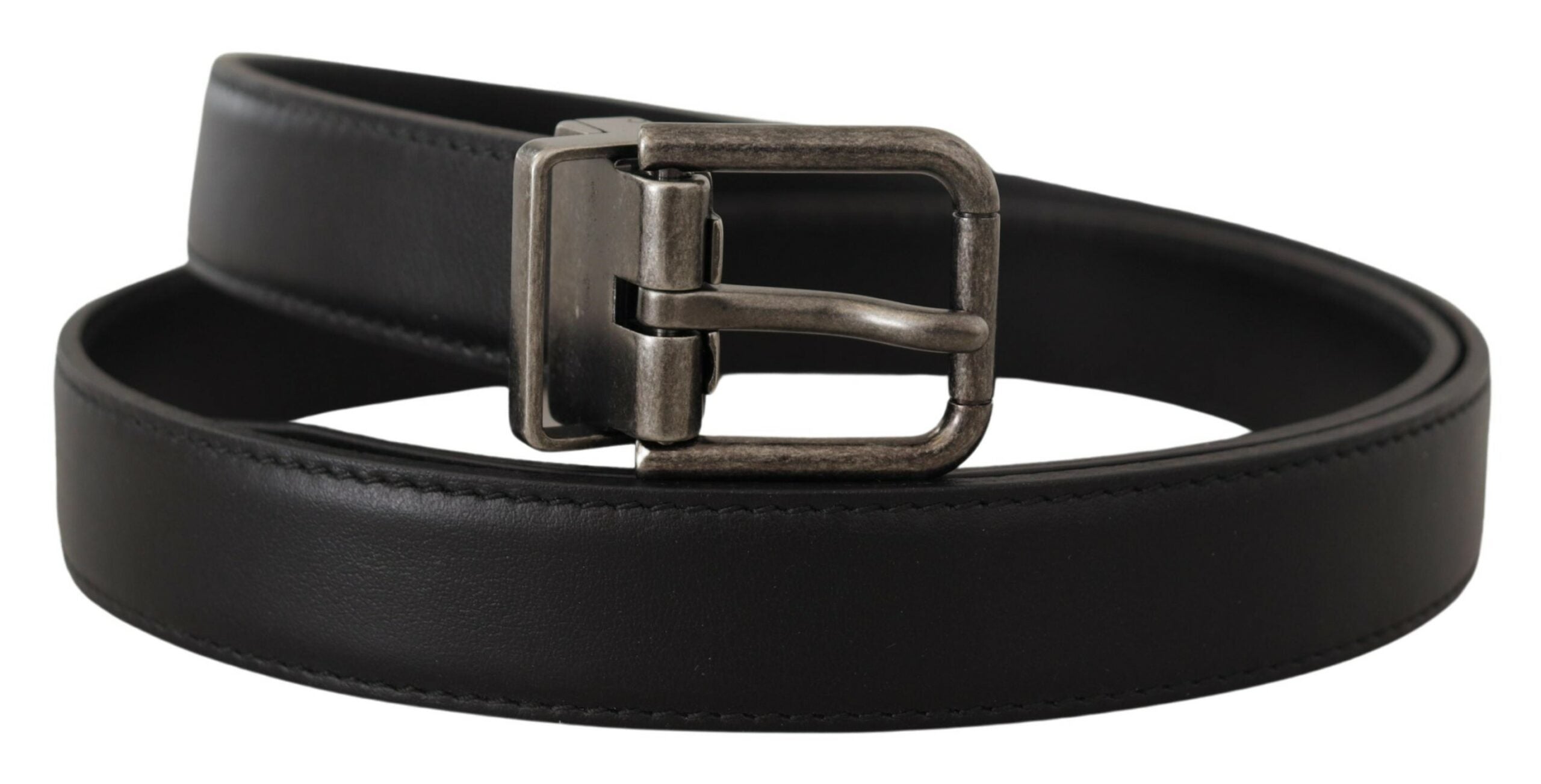 Dolce & Gabbana Black Smooth Leather Vintage Logo Metal Buckle Belt