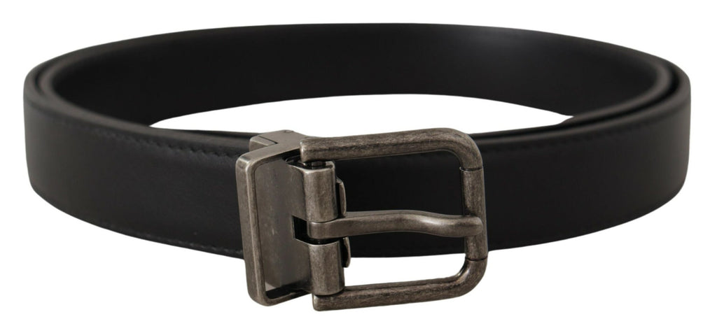 Dolce & Gabbana Black Smooth Leather Vintage Logo Metal Buckle Belt