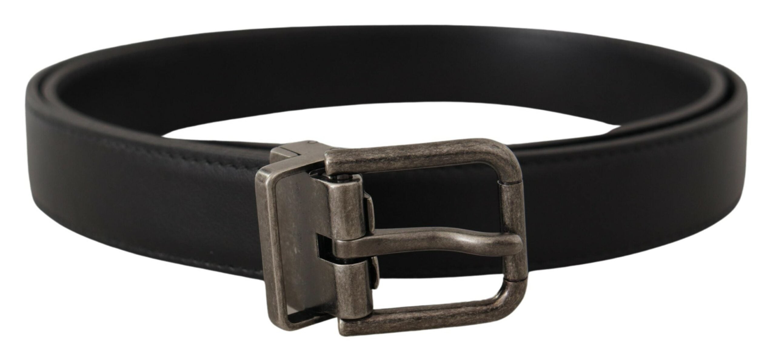 Dolce & Gabbana Black Smooth Leather Vintage Logo Metal Buckle Belt