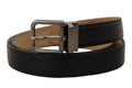 Dolce & Gabbana Black Calfskin Belt with Engraved Logo and Metal Buckle