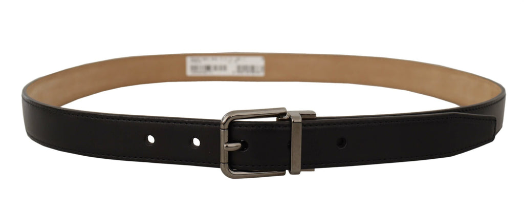 Dolce & Gabbana Black Calfskin Belt with Engraved Logo and Metal Buckle