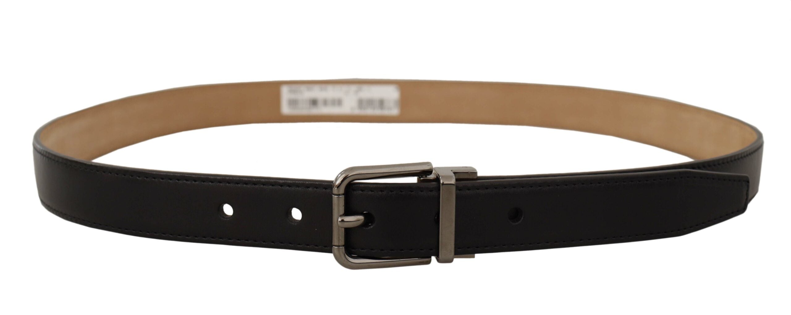 Dolce & Gabbana Black Calfskin Belt with Engraved Logo and Metal Buckle