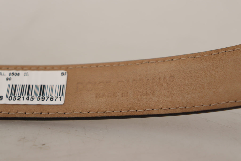 Dolce & Gabbana Black Calfskin Belt with Engraved Logo and Metal Buckle