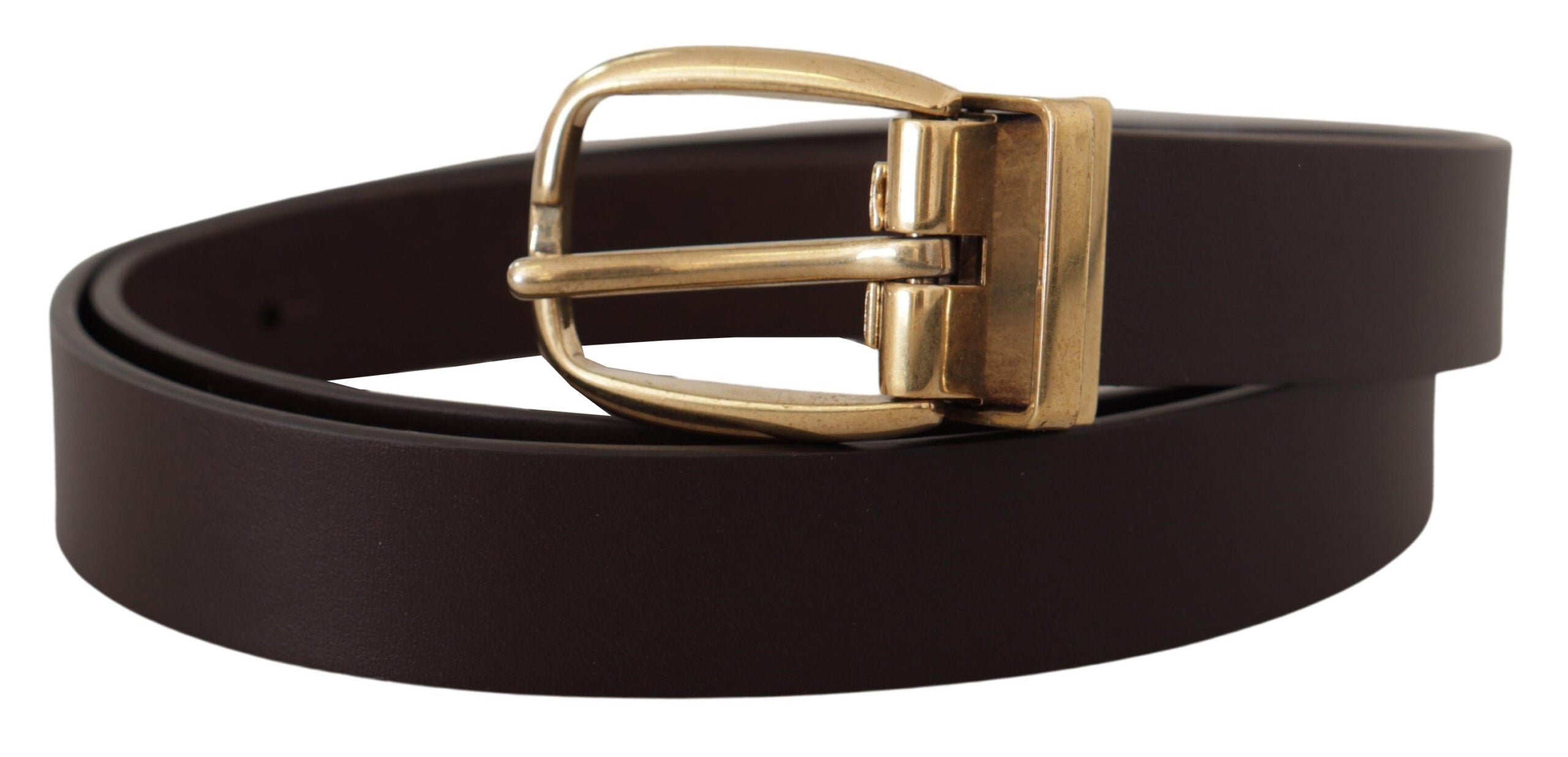 Dolce & Gabbana Dunkelbraunes Kalbsleder Goldfarbene Metallschnalle