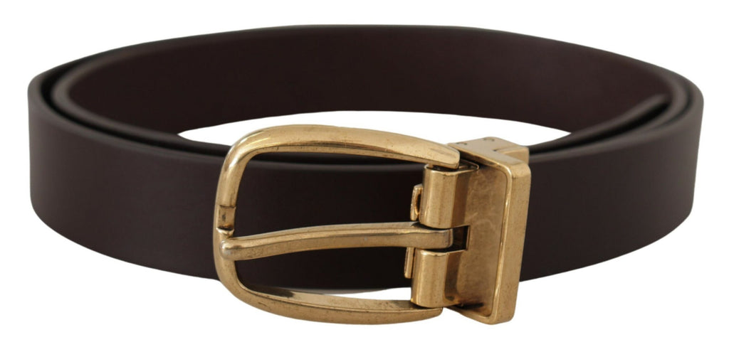 Dolce & Gabbana Dunkelbraunes Kalbsleder Goldfarbene Metallschnalle