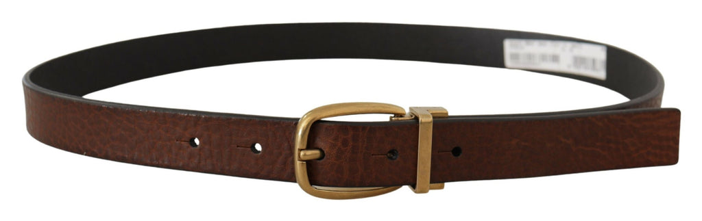 Dolce & Gabbana Brown Leather Belt with Vintage-Style Metal Buckle