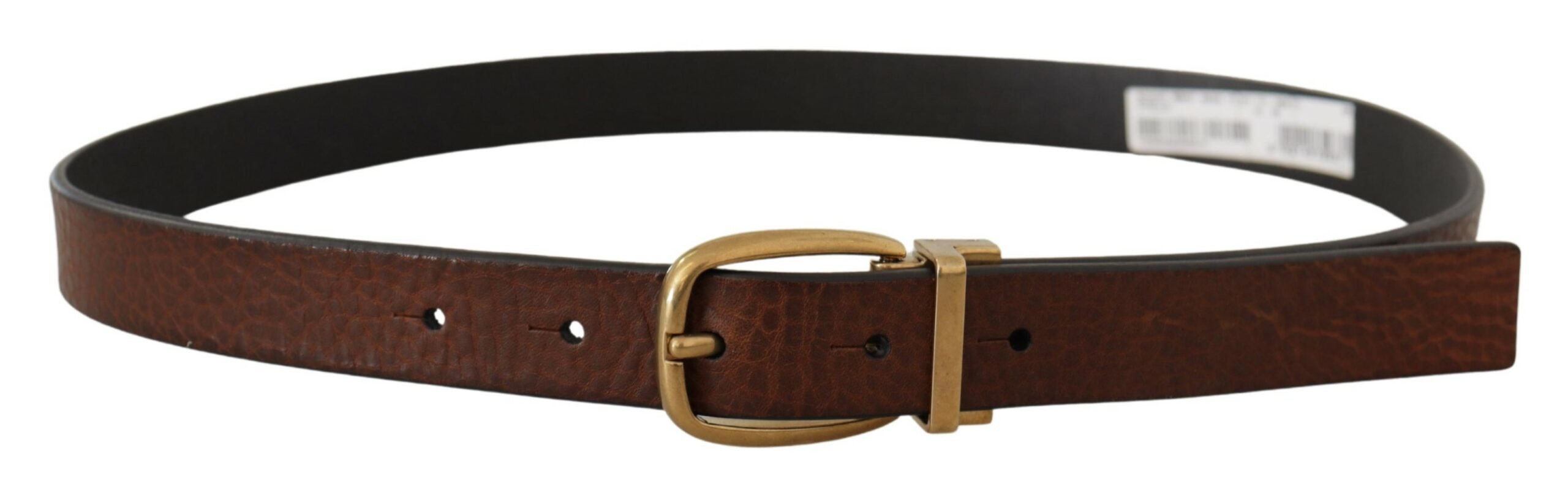 Dolce & Gabbana Brown Leather Belt with Vintage-Style Metal Buckle