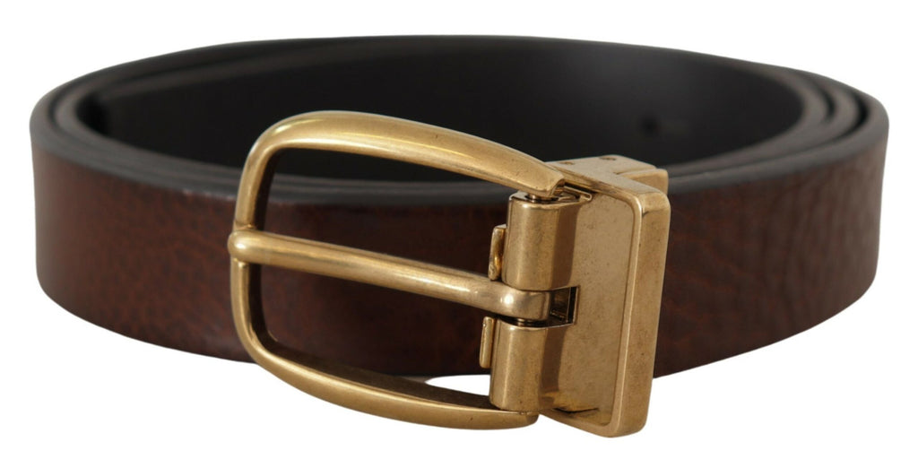 Dolce & Gabbana Brown Leather Belt with Vintage-Style Metal Buckle