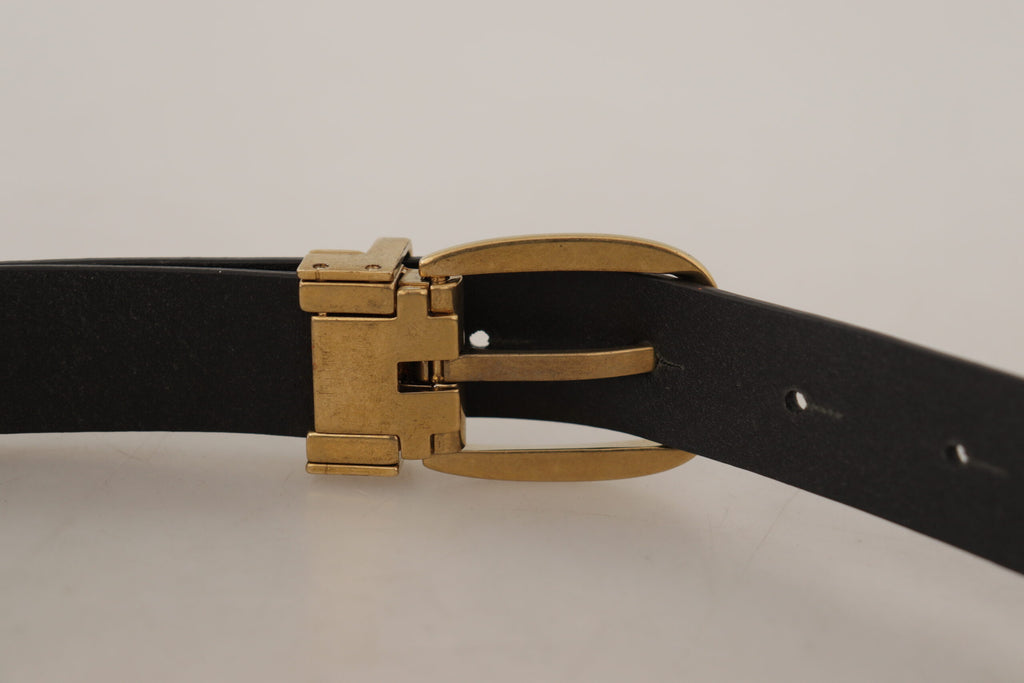 Dolce & Gabbana Brown Leather Belt with Vintage-Style Metal Buckle
