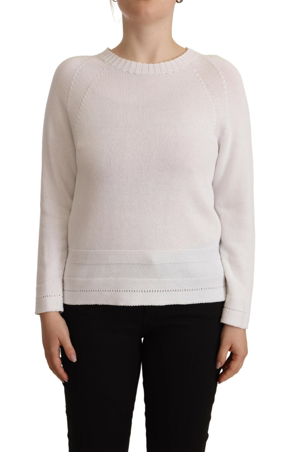 Alpha Studio Weißer Pullover mit langen Ärmeln und Rundhalsausschnitt