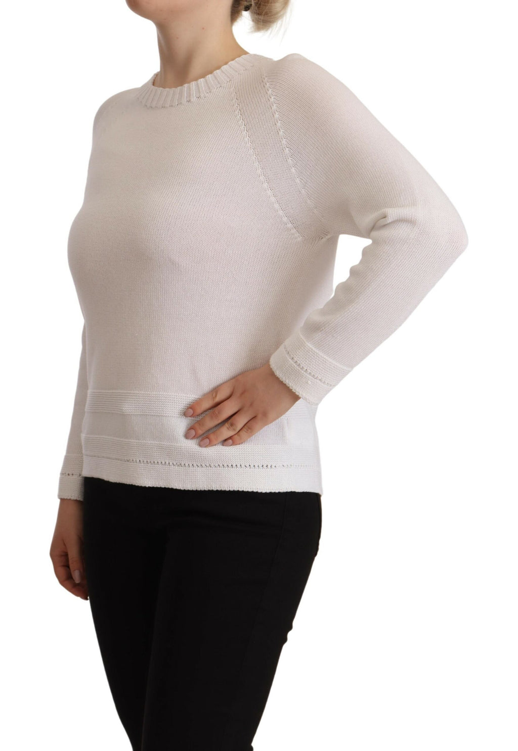 Alpha Studio Weißer Pullover mit langen Ärmeln und Rundhalsausschnitt