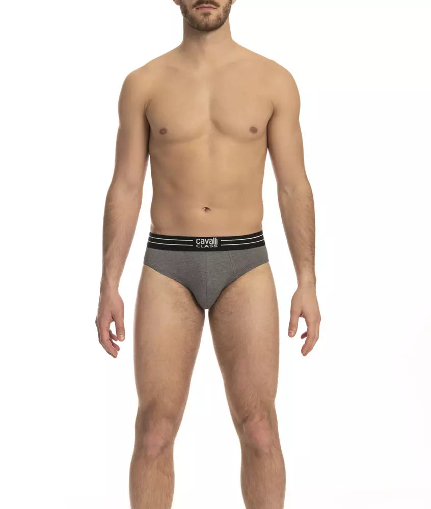 Cavalli Class Graues Baumwoll-Unterwäsche-Set für Herren, 3er-Pack